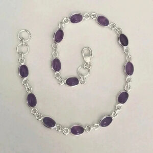 Beautiful Amethyst Gemstone & Solid 925 Sterling Silver Bracelet